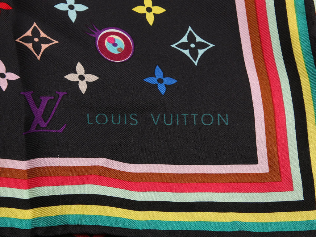 Louis Vuitton Vintage Black Multicolor Silk Scarf