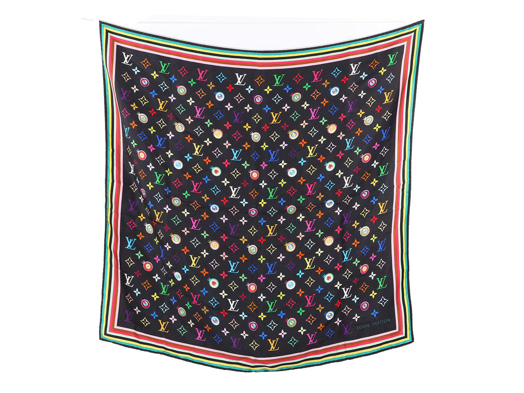 Louis Vuitton Vintage Black Multicolor Silk Scarf
