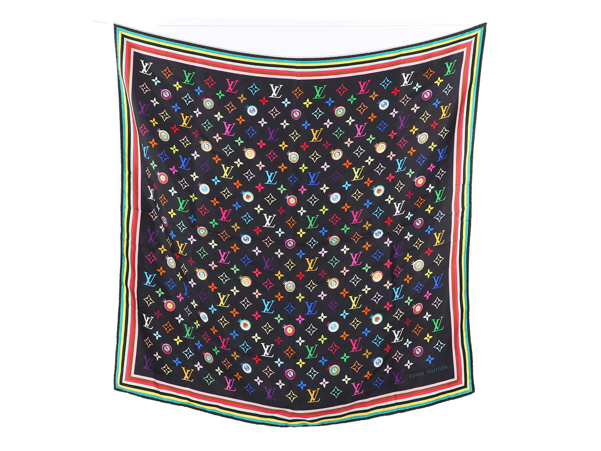 Louis Vuitton Vintage Black Multicolor Silk Scarf
