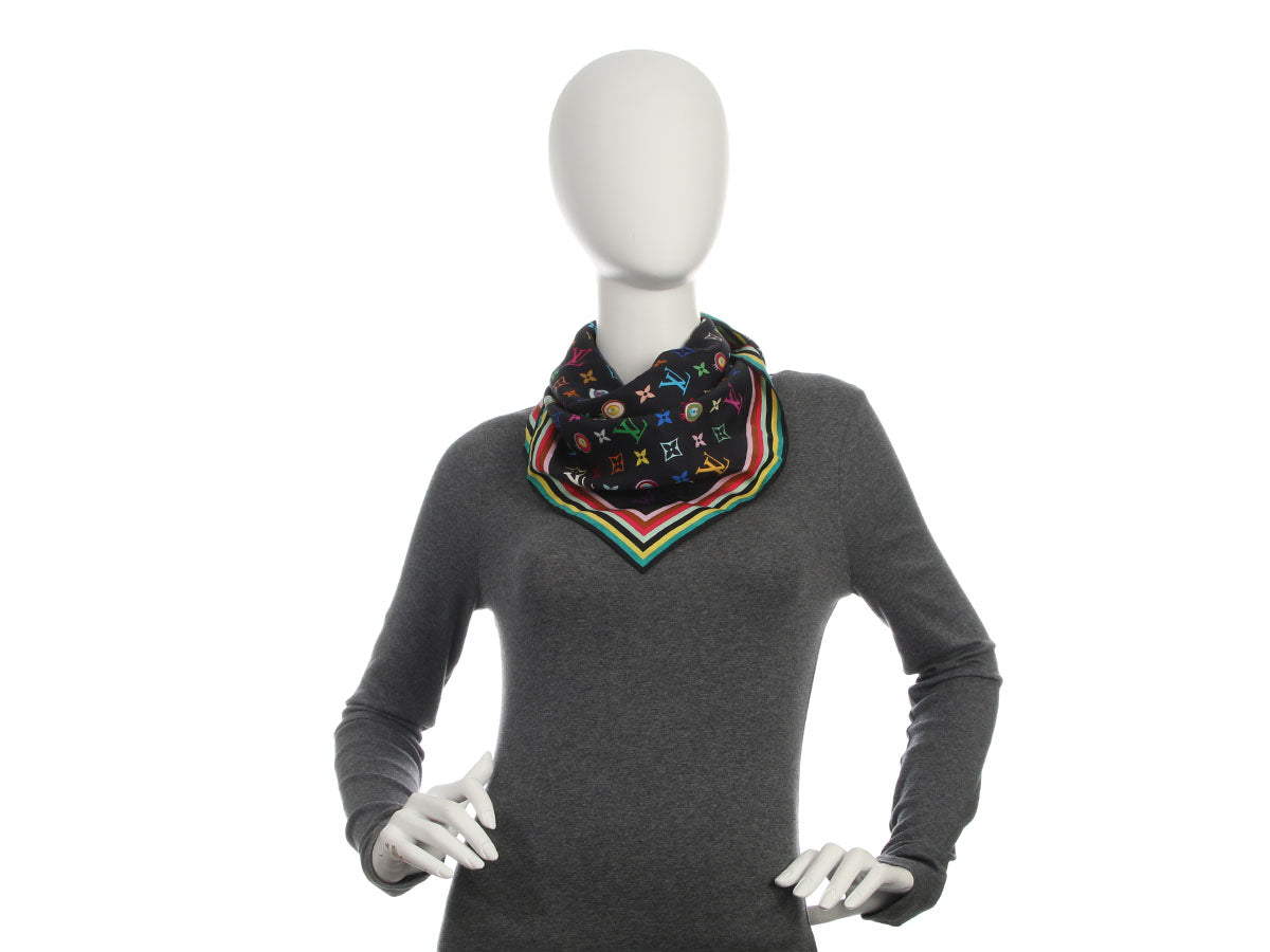 Louis Vuitton Vintage Black Multicolor Silk Scarf