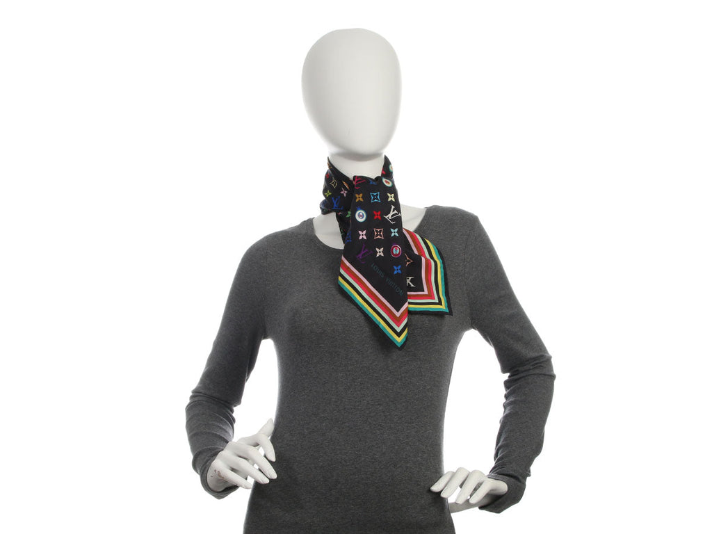 Louis Vuitton Vintage Black Multicolor Silk Scarf