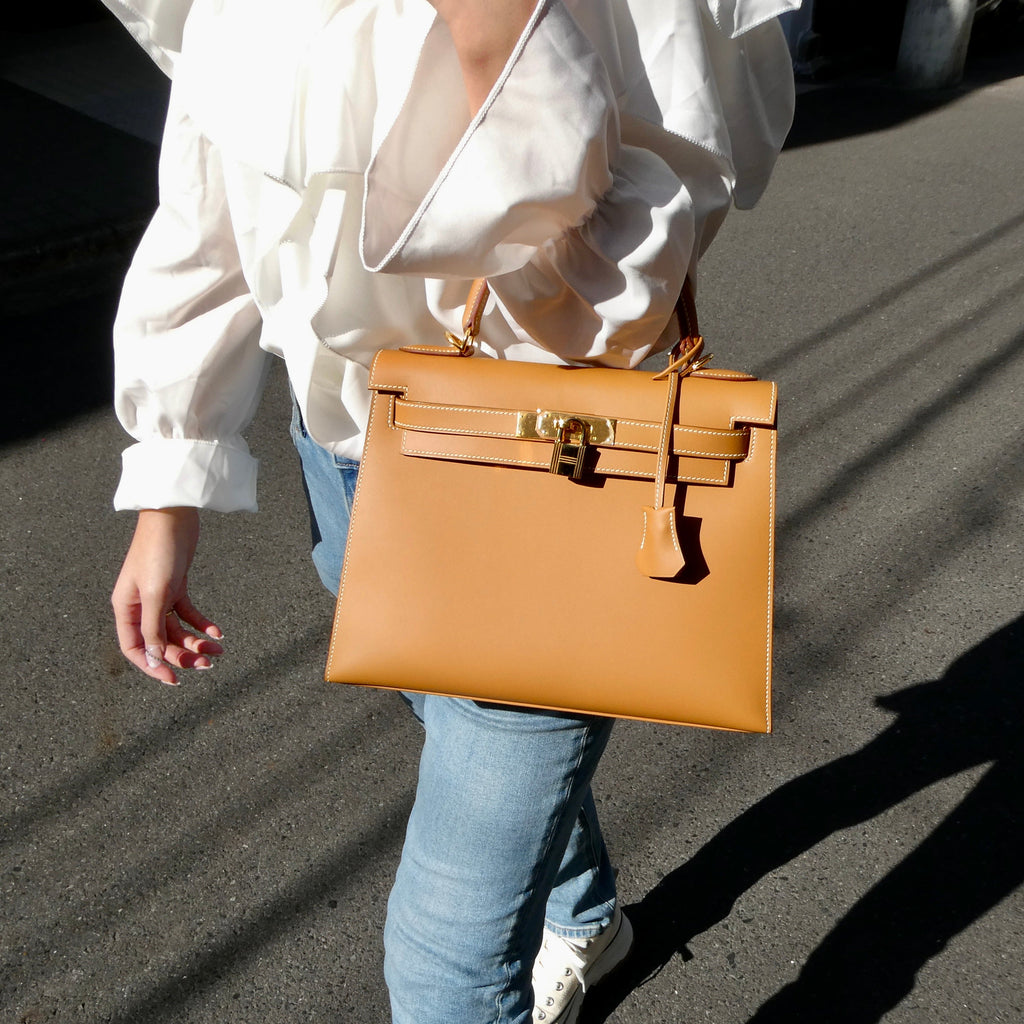 HERMES  KELLY 28 SELLIER Natural Veau Chamonix