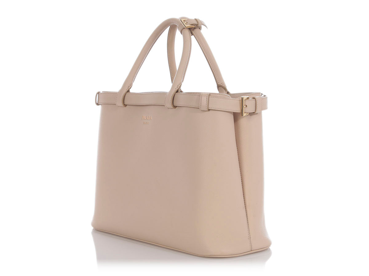 Prada Cream Double Belt Tote