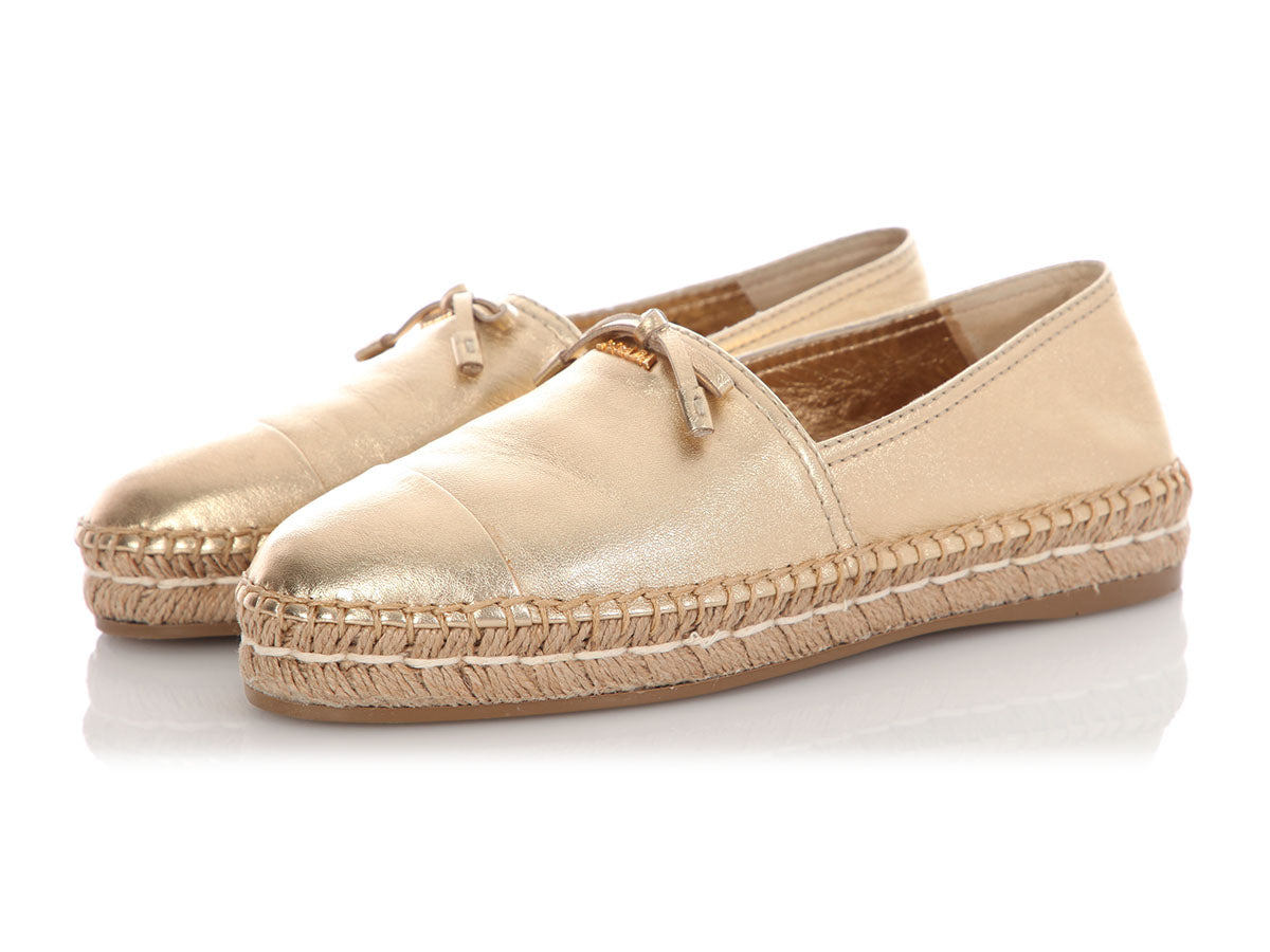 Prada Metallic Gold Leather Espadrilles