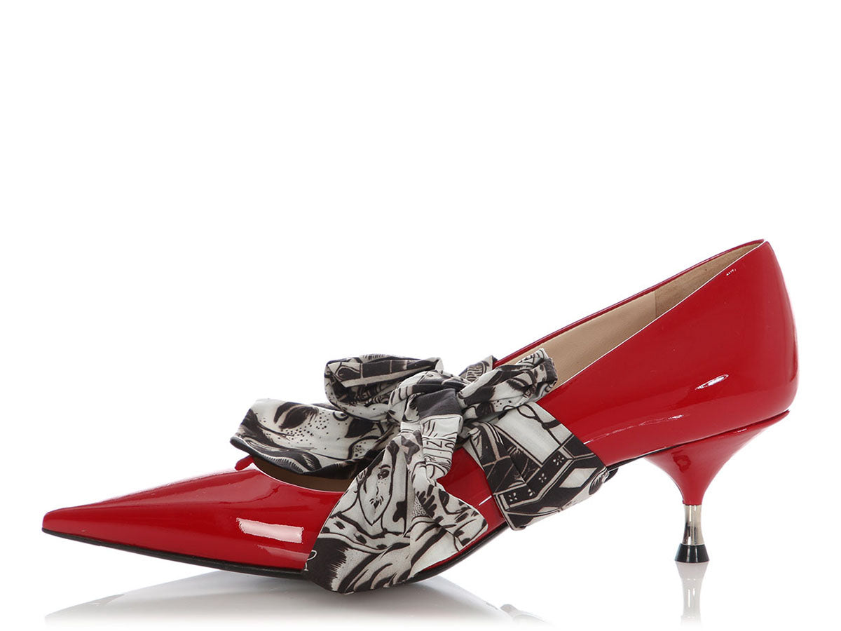 Prada Red Patent and Silk Bow Pumps