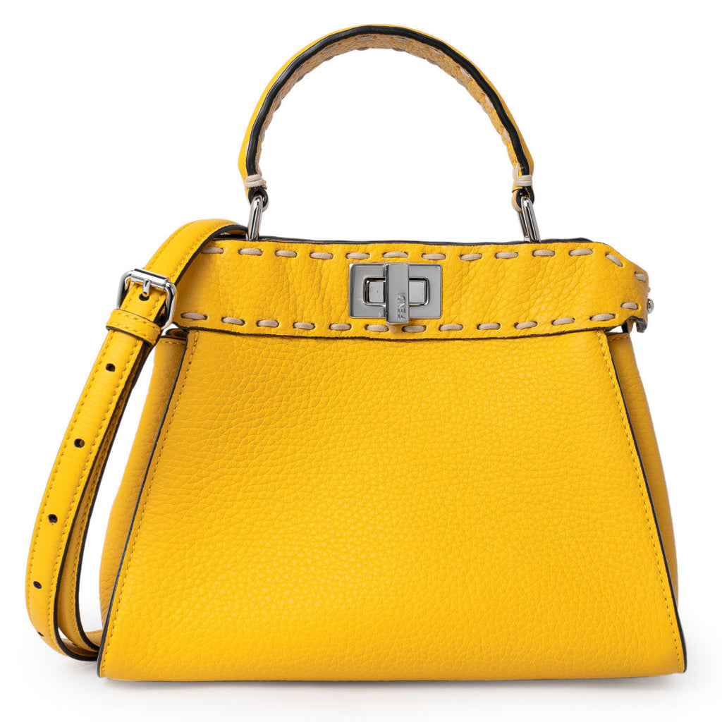 Fendi Yellow Cuoio Romano Selleria Mini Peekaboo Iconic Satchel