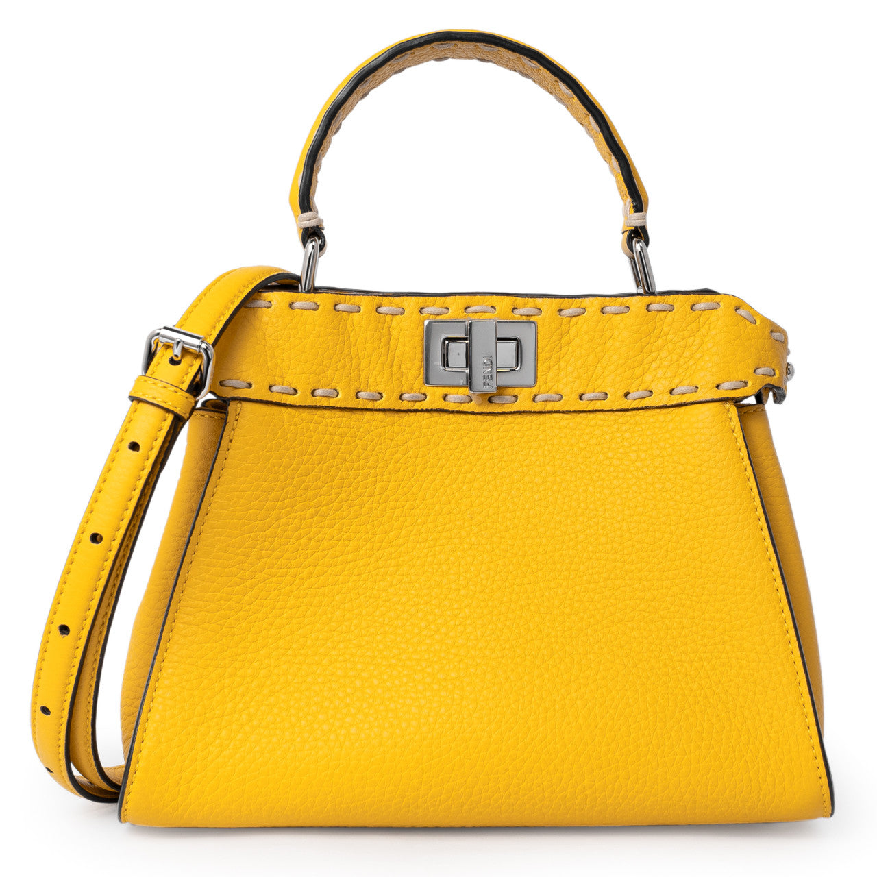 Fendi Yellow Cuoio Romano Selleria Mini Peekaboo Iconic Satchel