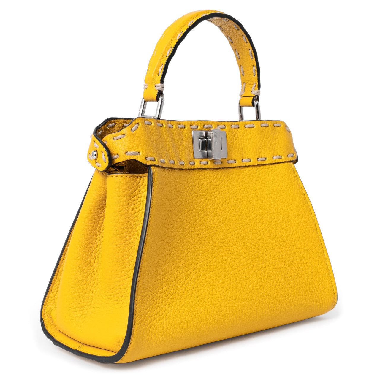 Fendi Yellow Cuoio Romano Selleria Mini Peekaboo Iconic Satchel