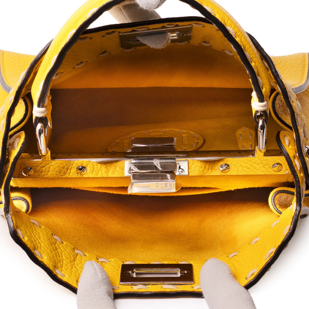 Fendi Yellow Cuoio Romano Selleria Mini Peekaboo Iconic Satchel