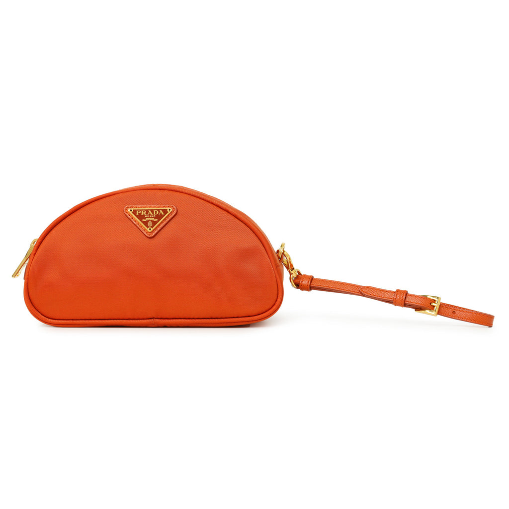 Prada Papaya Tessuto Nylon Wristlet Pouch