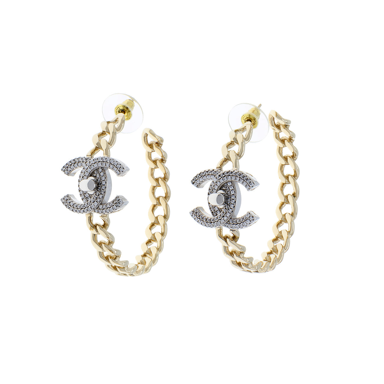 Chanel Crystal CC Chain Hoop Earrings