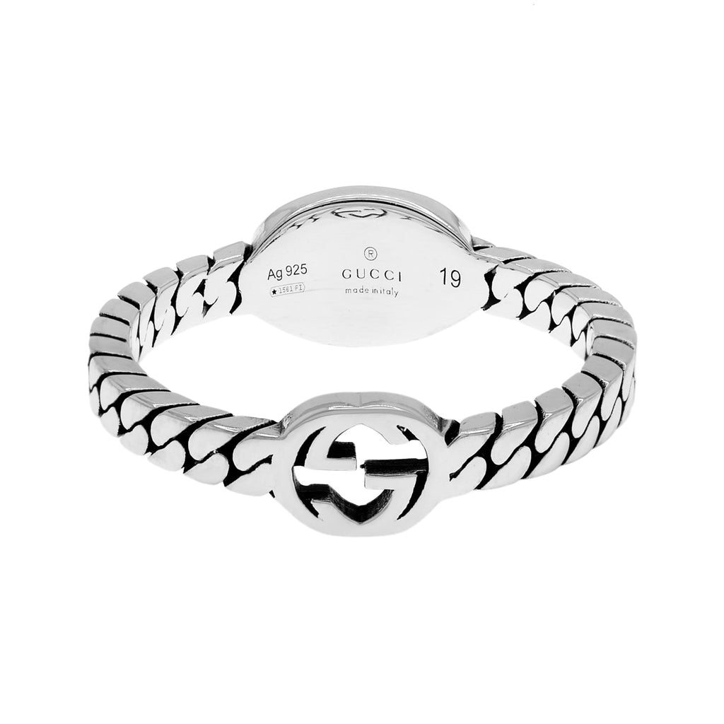 Gucci Sterling Silver Enamel Interlocking G Chain Ring