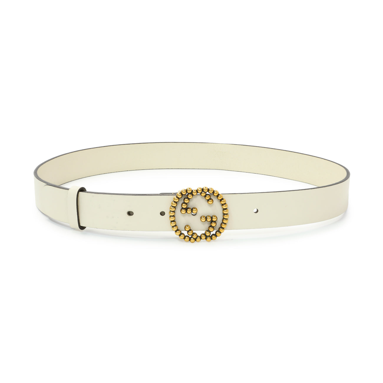 Gucci White Calfskin Studded Interlocking G 30mm Belt