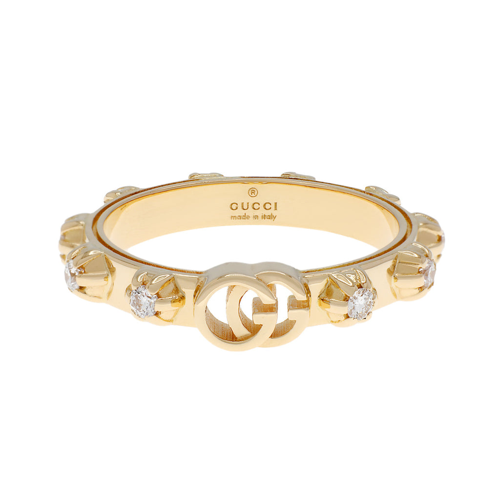 Gucci 18K Yellow Gold Diamond Running GG Ring