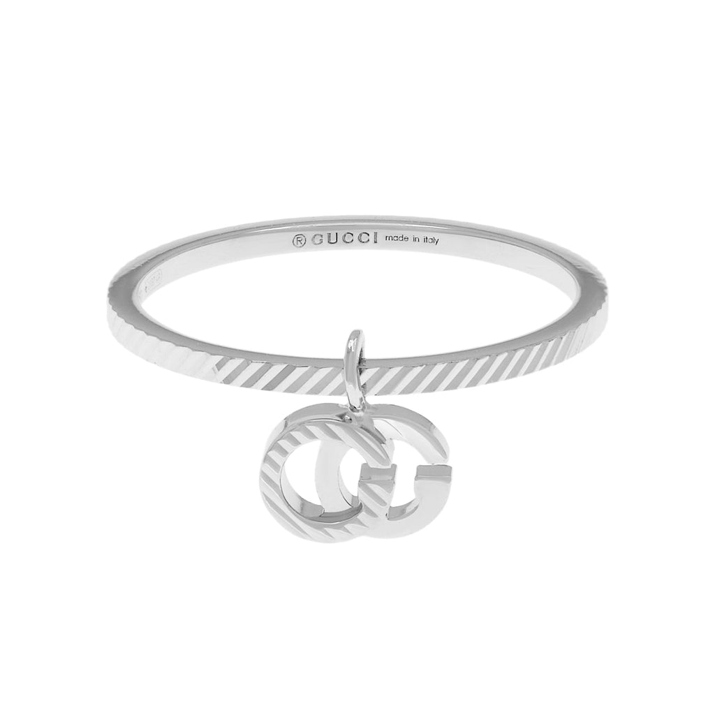Gucci 18K White Gold GG Running Charm Ring