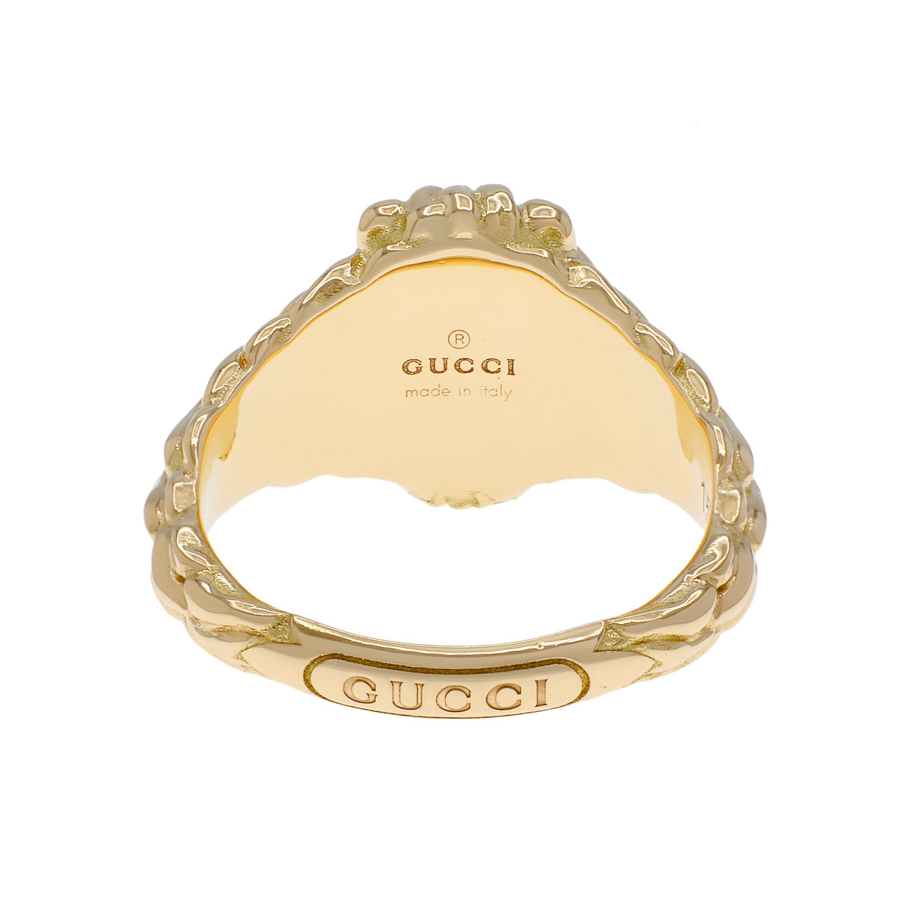 Gucci 18K Yellow Gold Diamond Chrome Diopside Lion Head Ring