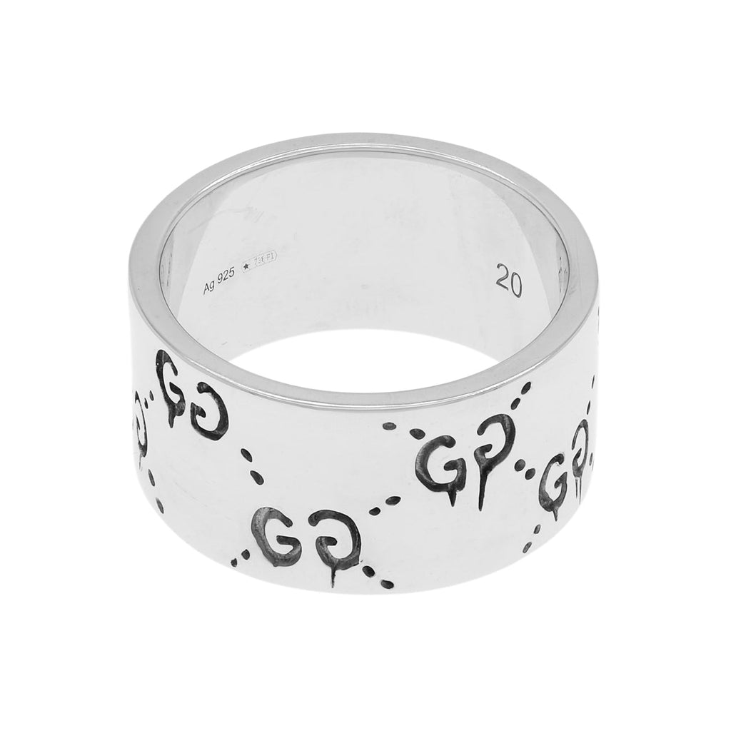 Gucci Sterling Silver GucciGhost Hamlet Skull Wide Band Ring