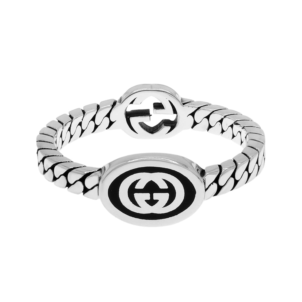 Gucci Sterling Silver Enamel Interlocking G Chain Ring