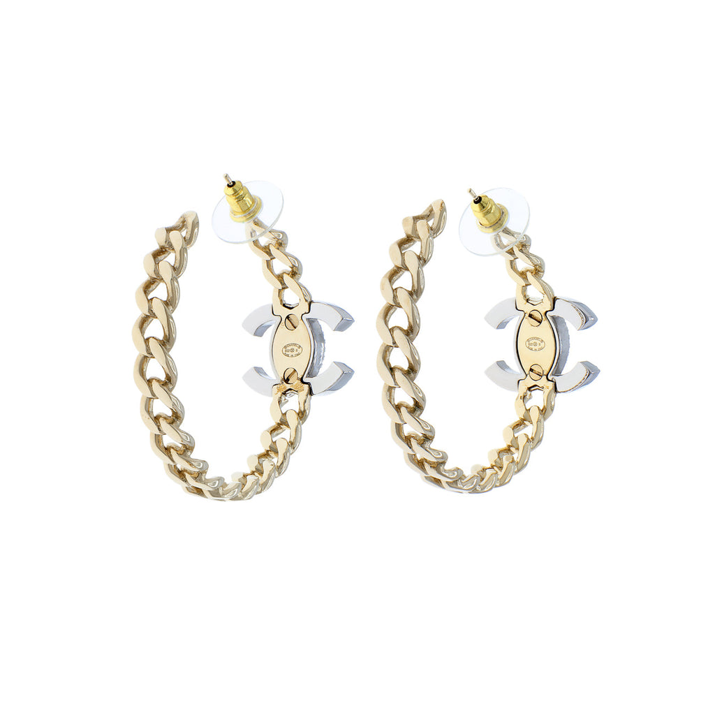Chanel Crystal CC Chain Hoop Earrings