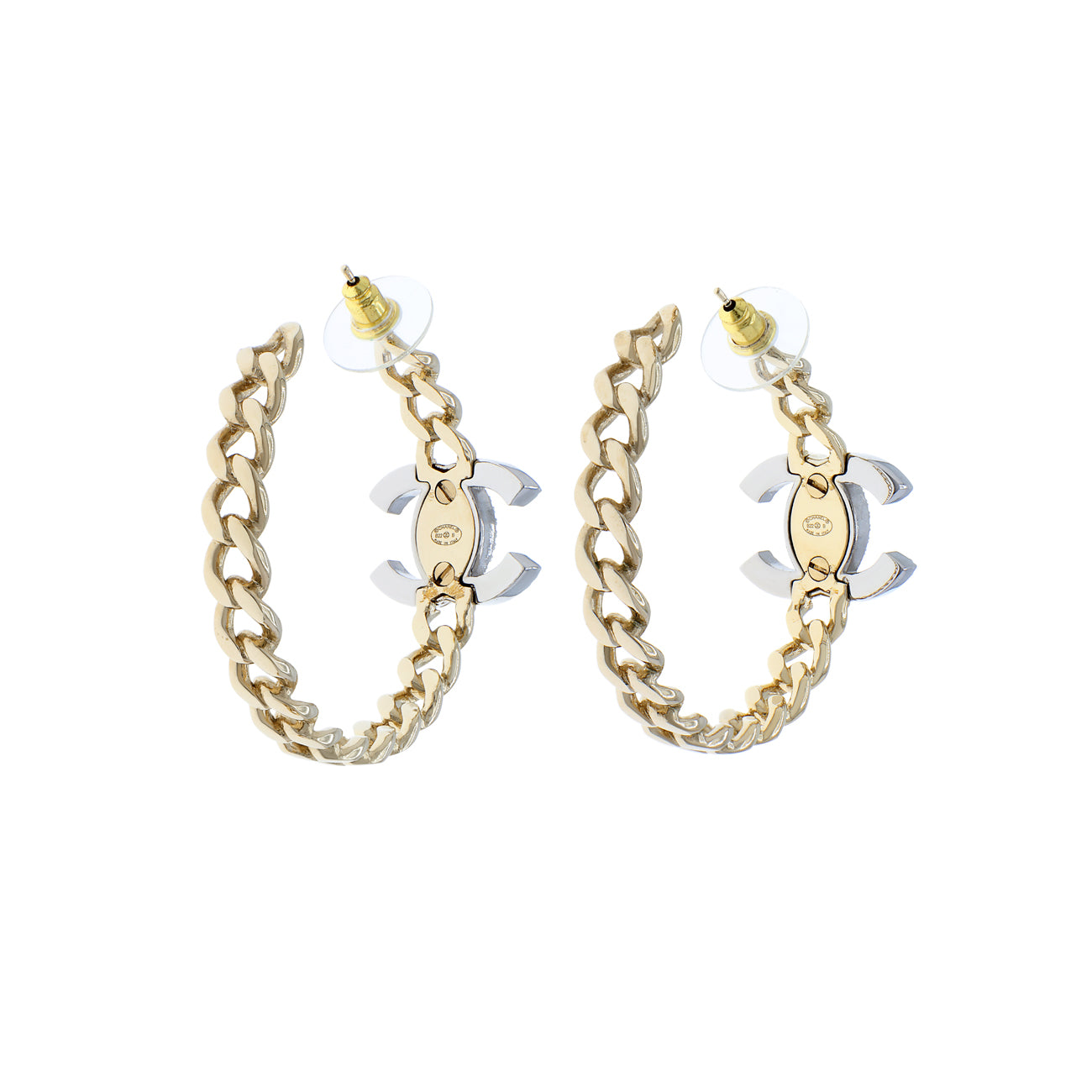 Chanel Crystal CC Chain Hoop Earrings