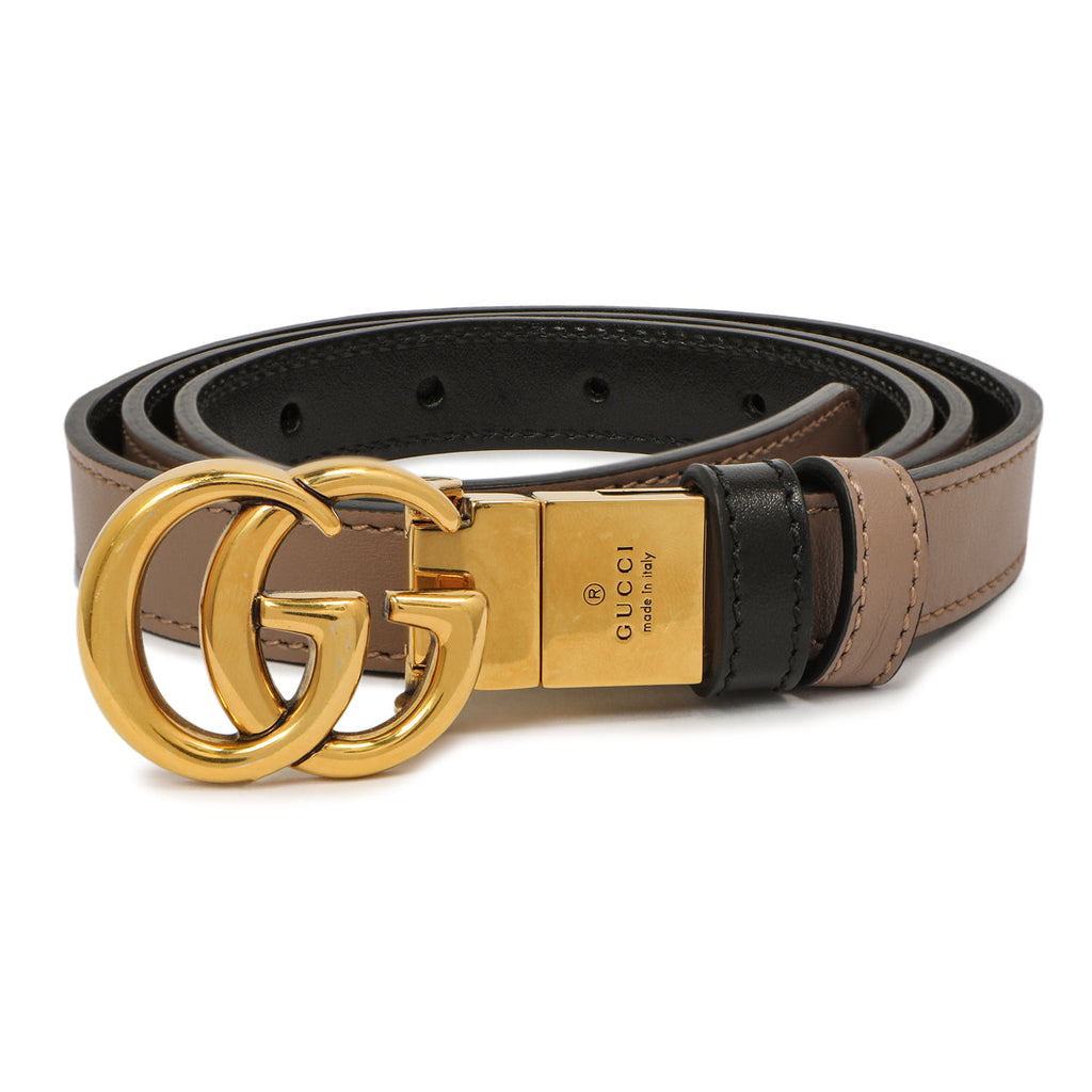 Gucci Porcelain Rose/Black Calfskin Double G Reversible 20mm Belt