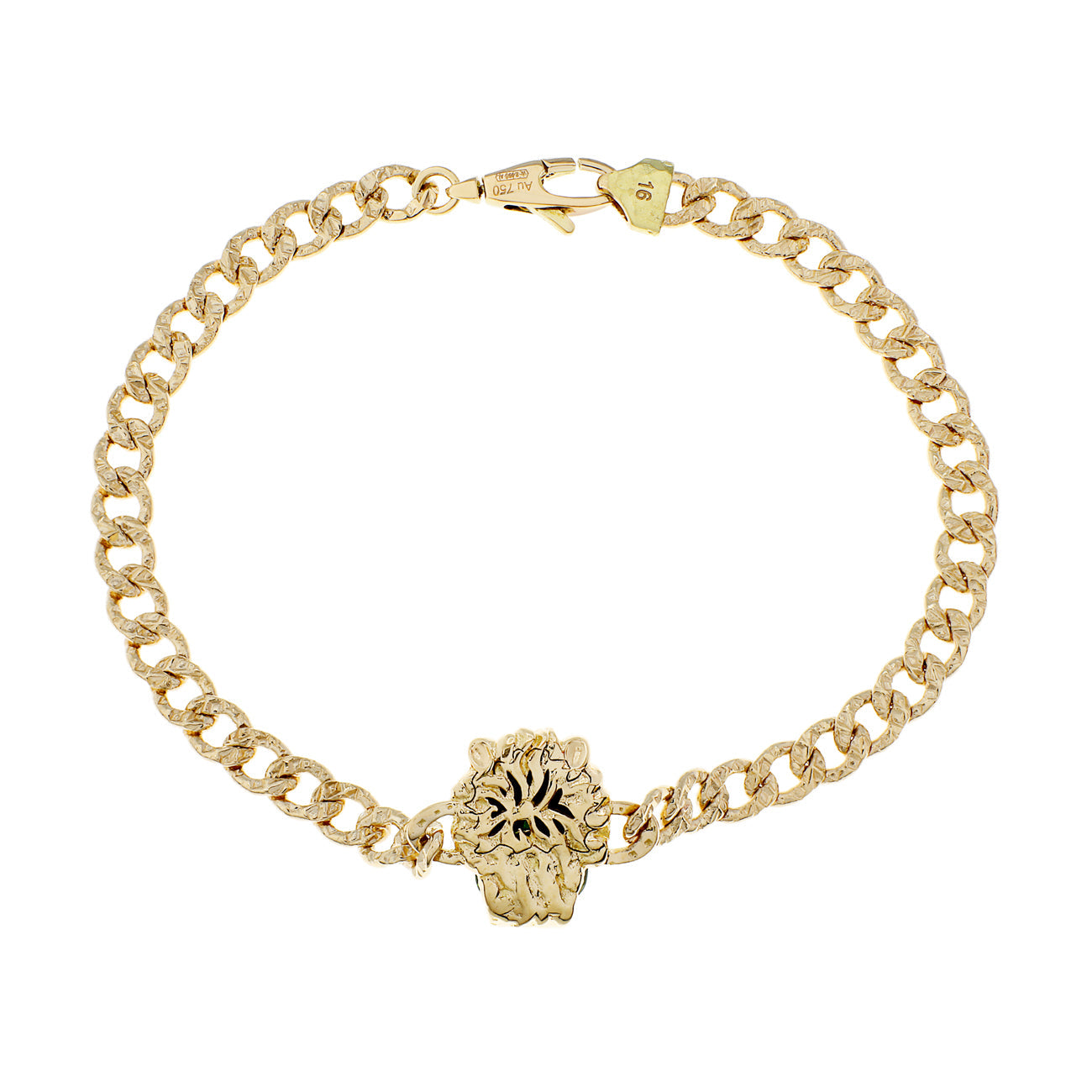 Gucci 18K Yellow Gold Diamond Chrome Diopside Lion Head Bracelet