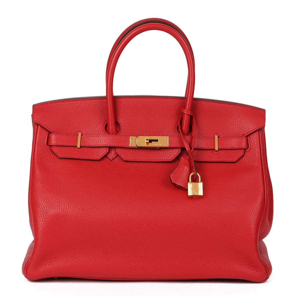 Hermes Vermillion Clemence Leather Birkin 35cm Retourne Tote