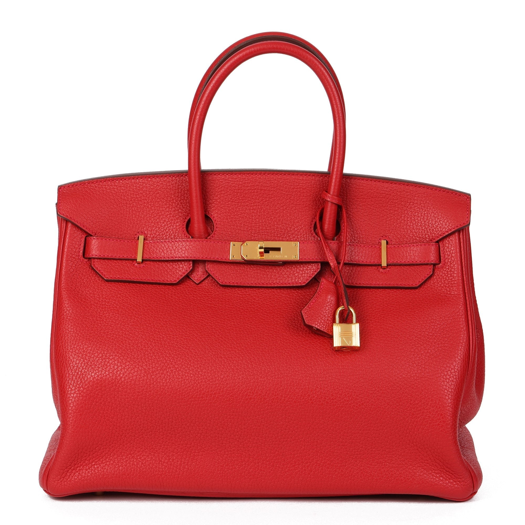 Hermes Vermillion Clemence Leather Birkin 35cm Retourne Tote