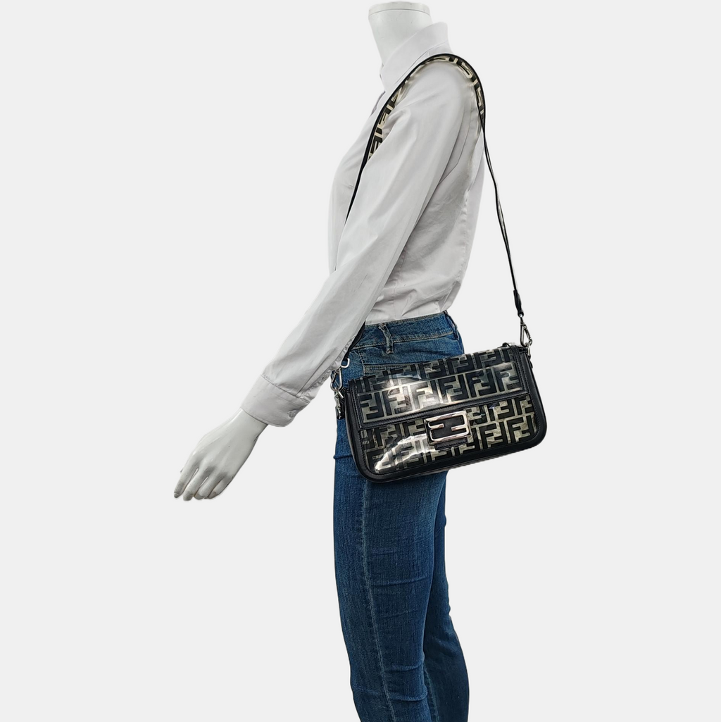 Fendi Baguette Medium Transparent PVC Black Zucca Crossbody Bag