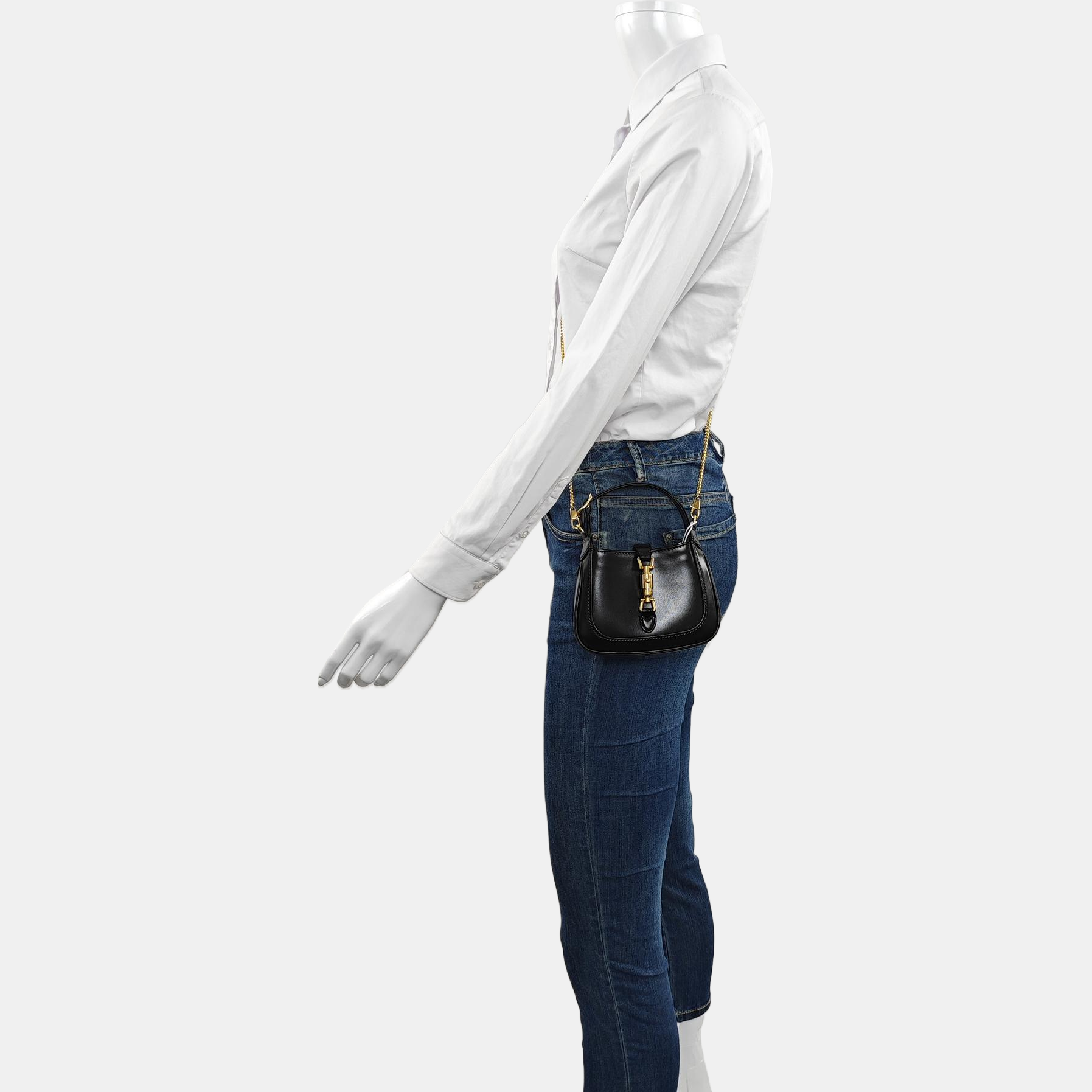 Gucci Jackie 1961 Micro Black Leather Chain Strap Crossbody Bag