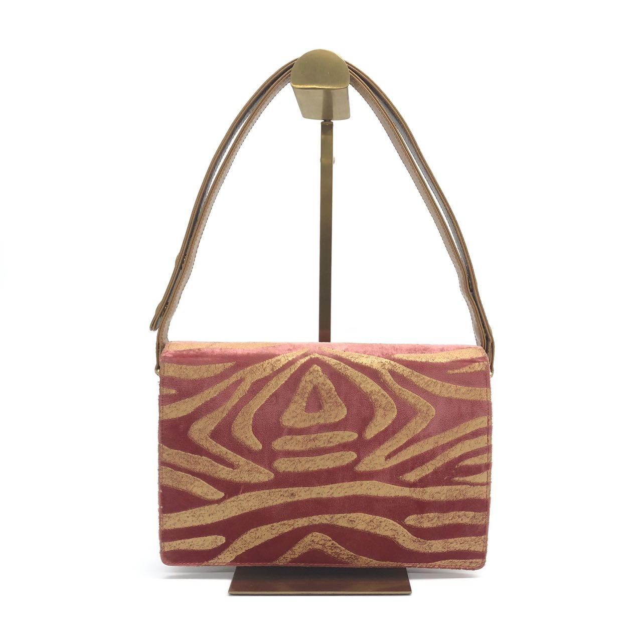 Fendi Red Velvet Gold Zebra Print Front Flap Shoulder Bag