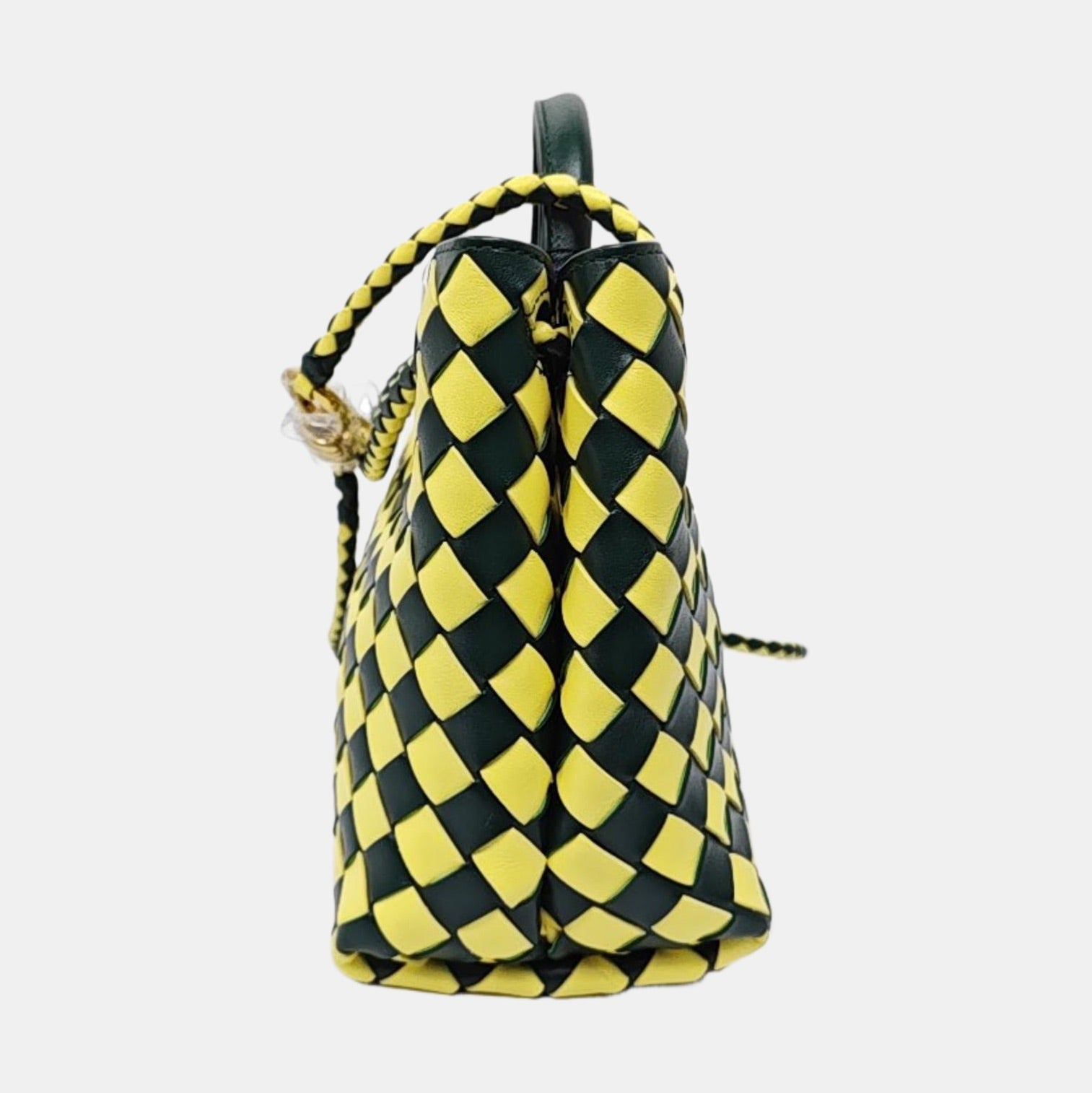 Bottega Veneta Andiamo Small Yellow and Green Checkered Intrecciato Leather Handbag