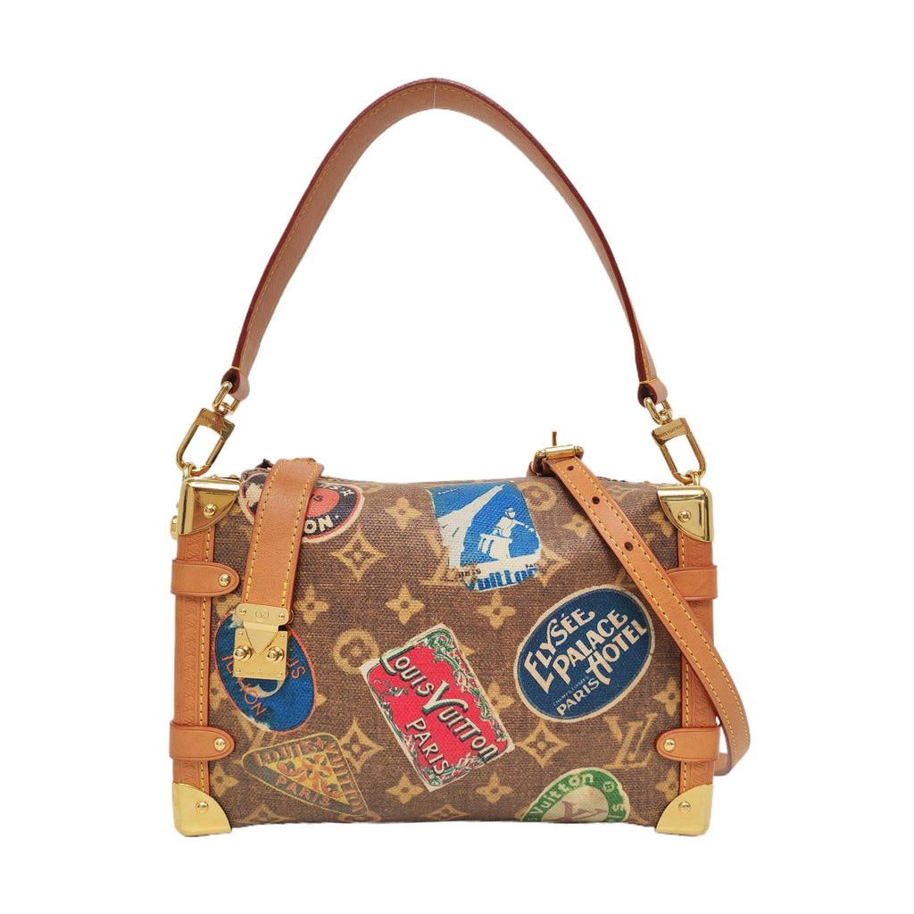 Louis Vuitton Side Trunk Medium Monogram Hotel Labels Brown Multicolor