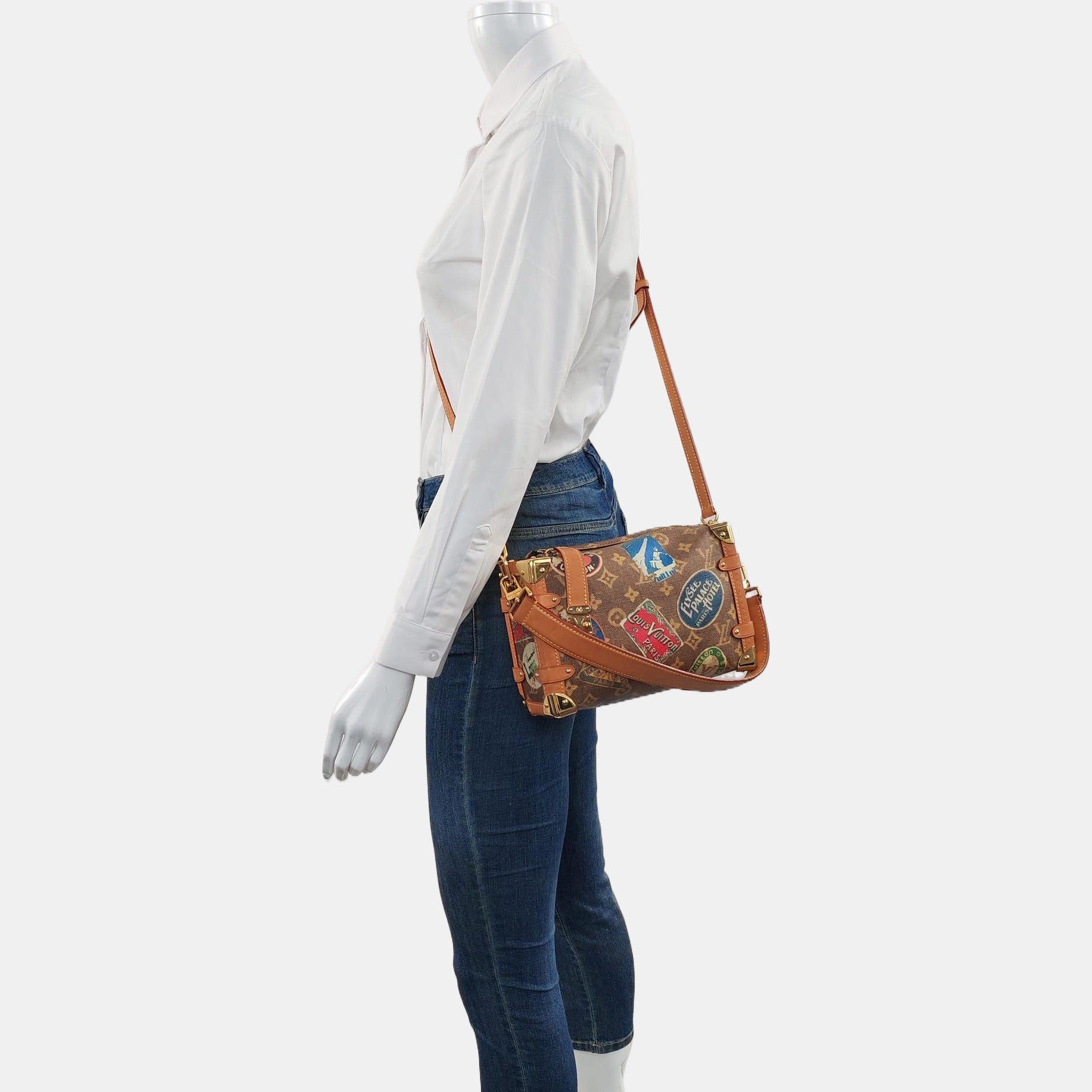 Louis Vuitton Side Trunk Medium Monogram Hotel Labels Brown Multicolor