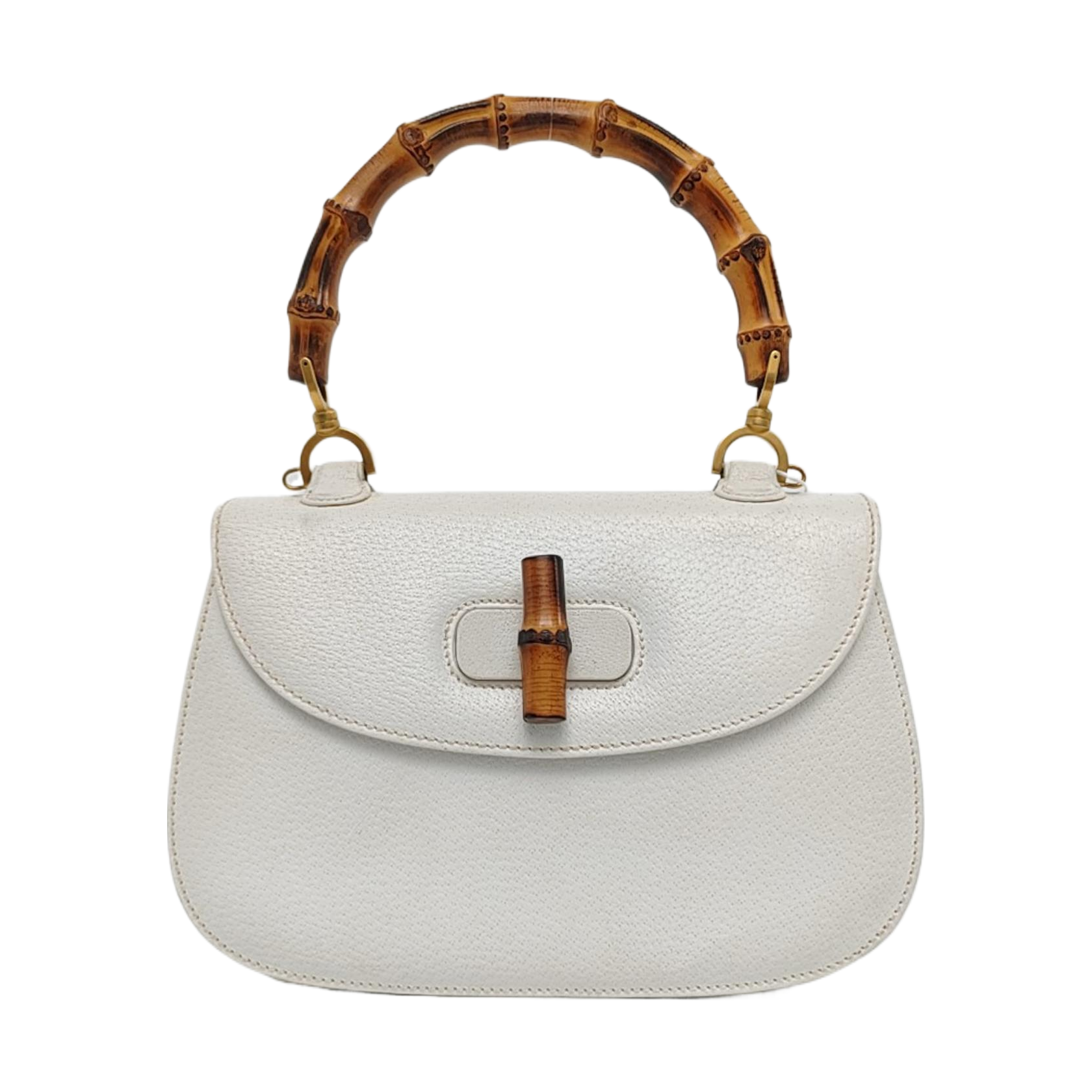 Gucci Bamboo 1947 Top Handle Bag White Grained Leather Medium
