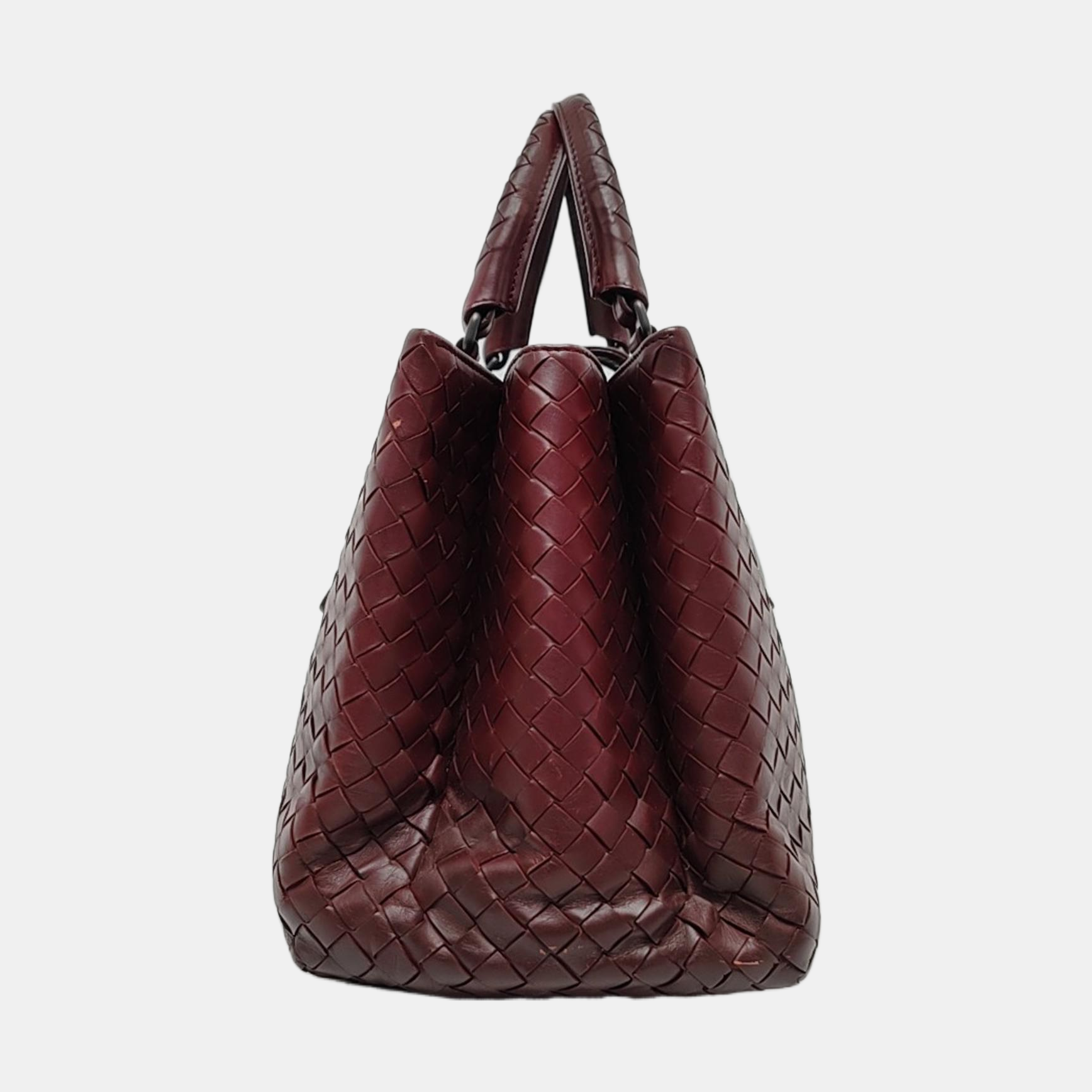 Bottega Veneta Roma Handbag Bag Intrecciato Nappa Leather Burgundy Medium 30cm