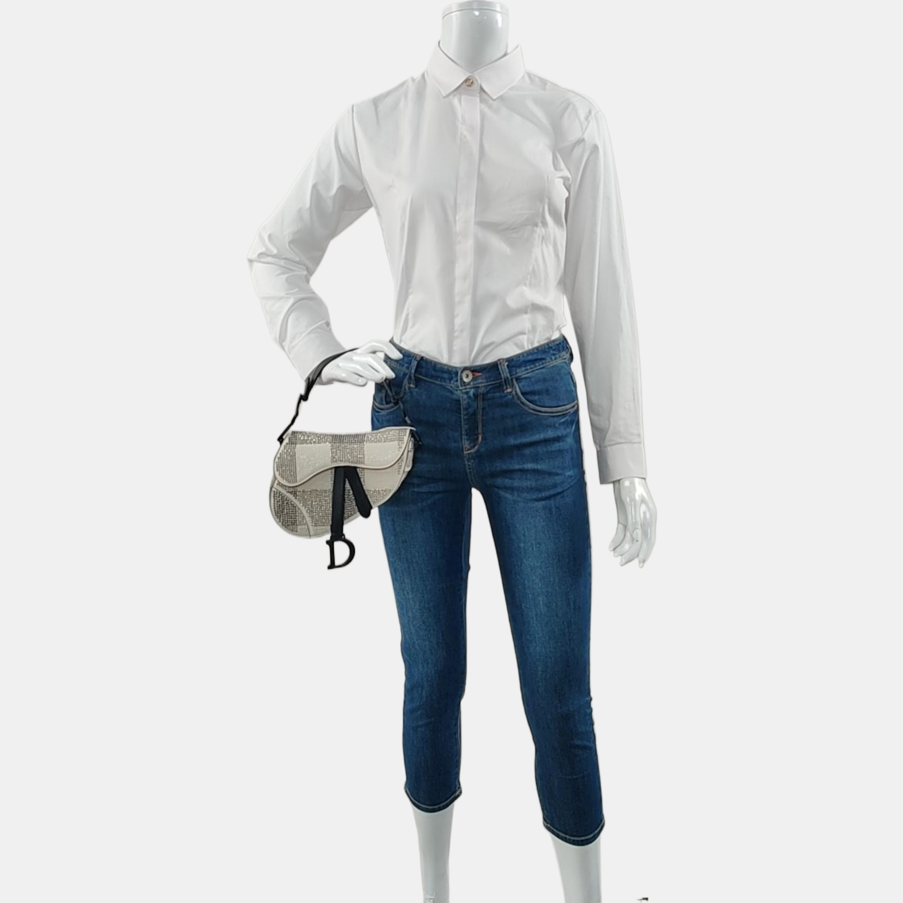 Dior Saddle Mini Black and White checkered Pattern Sequins