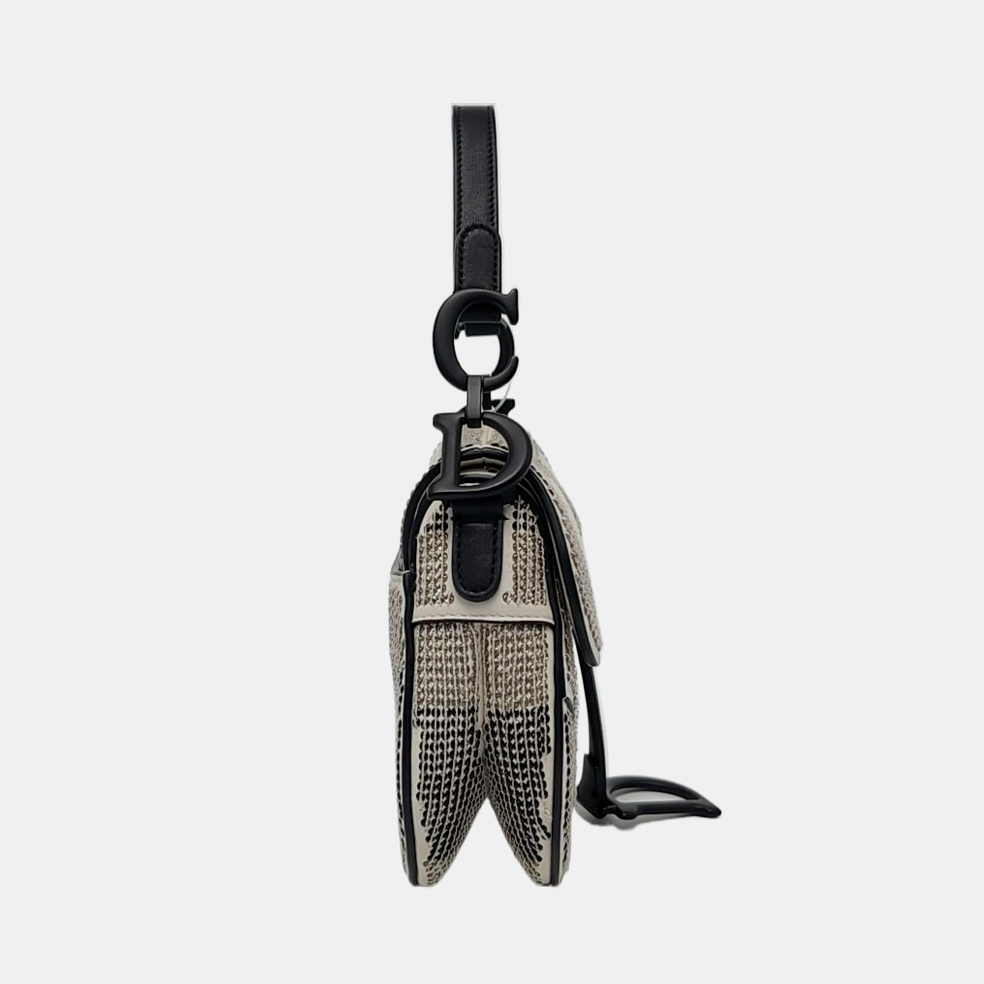 Dior Saddle Mini Black and White checkered Pattern Sequins
