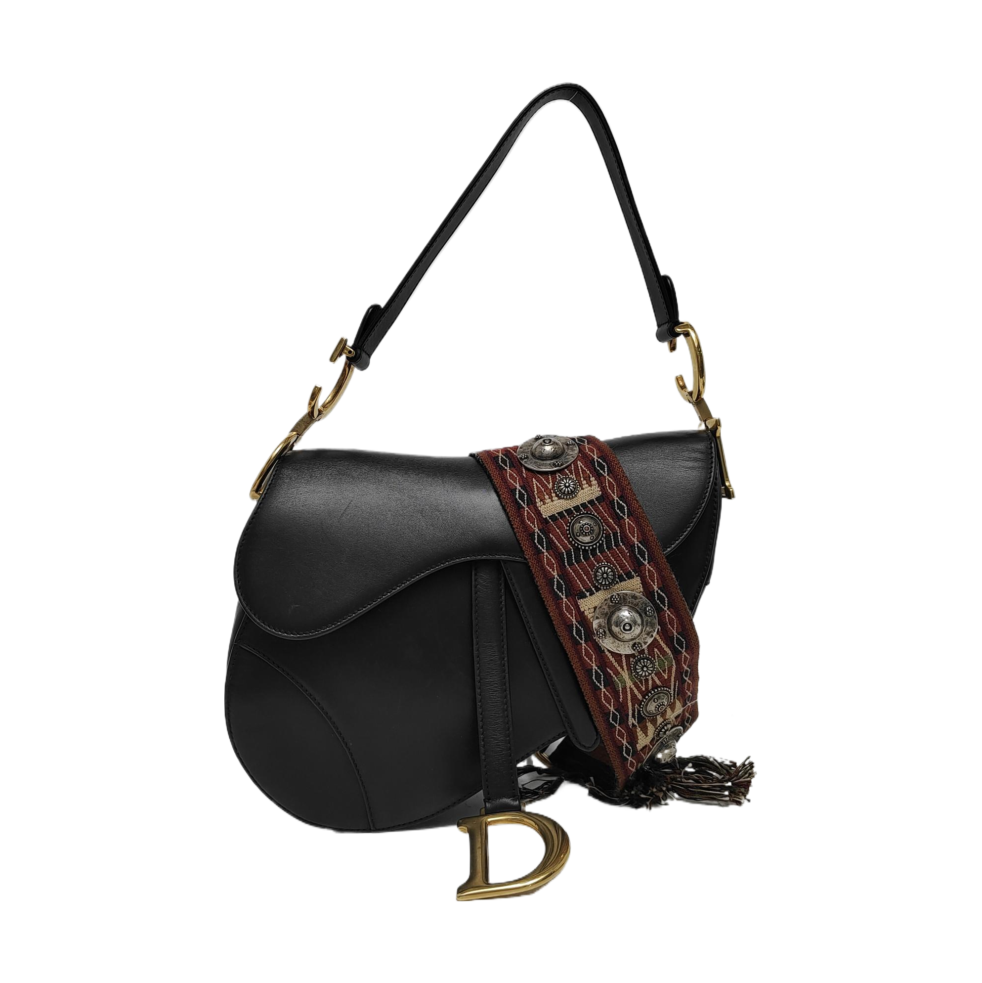 Dior Saddle Medium Black Smooth Leather with Studded Strap