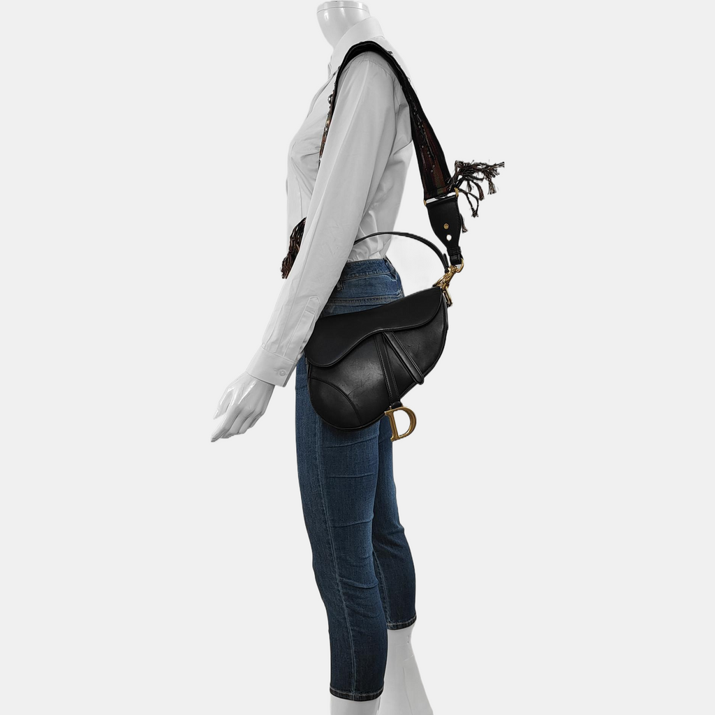 Dior Saddle Medium Black Smooth Leather with Studded Strap
