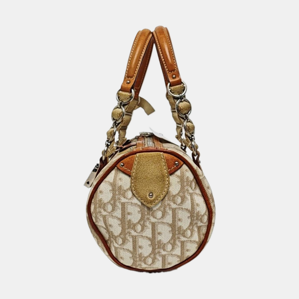 Dior Small Trotter Romantique Boston Bag Beige Monogram Leather Heart Charm