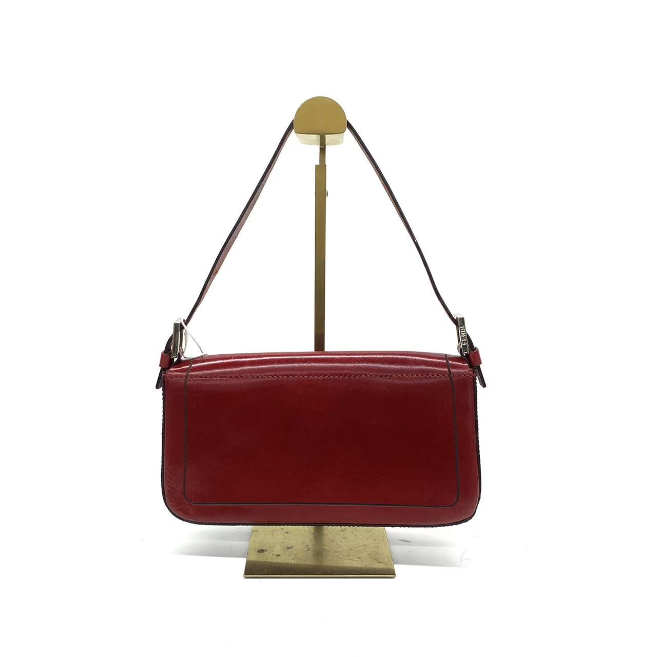 Fendi Baguette Shiny Red Calfskin Leather Shoulder Bag