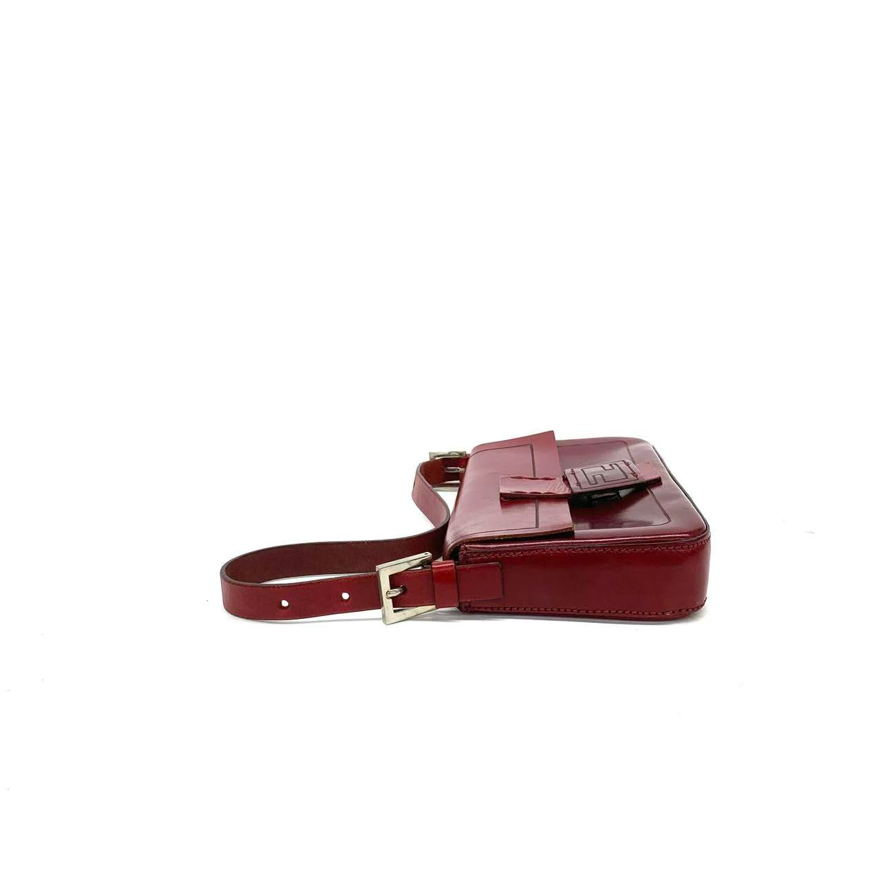 Fendi Baguette Shiny Red Calfskin Leather Shoulder Bag