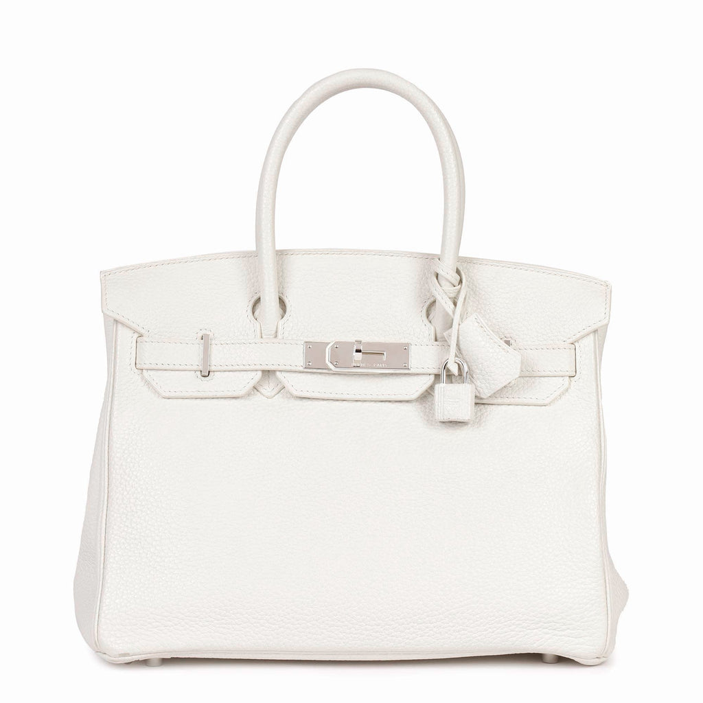 Hermes White Clemence Leather Birkin 30cm Retourne Tote