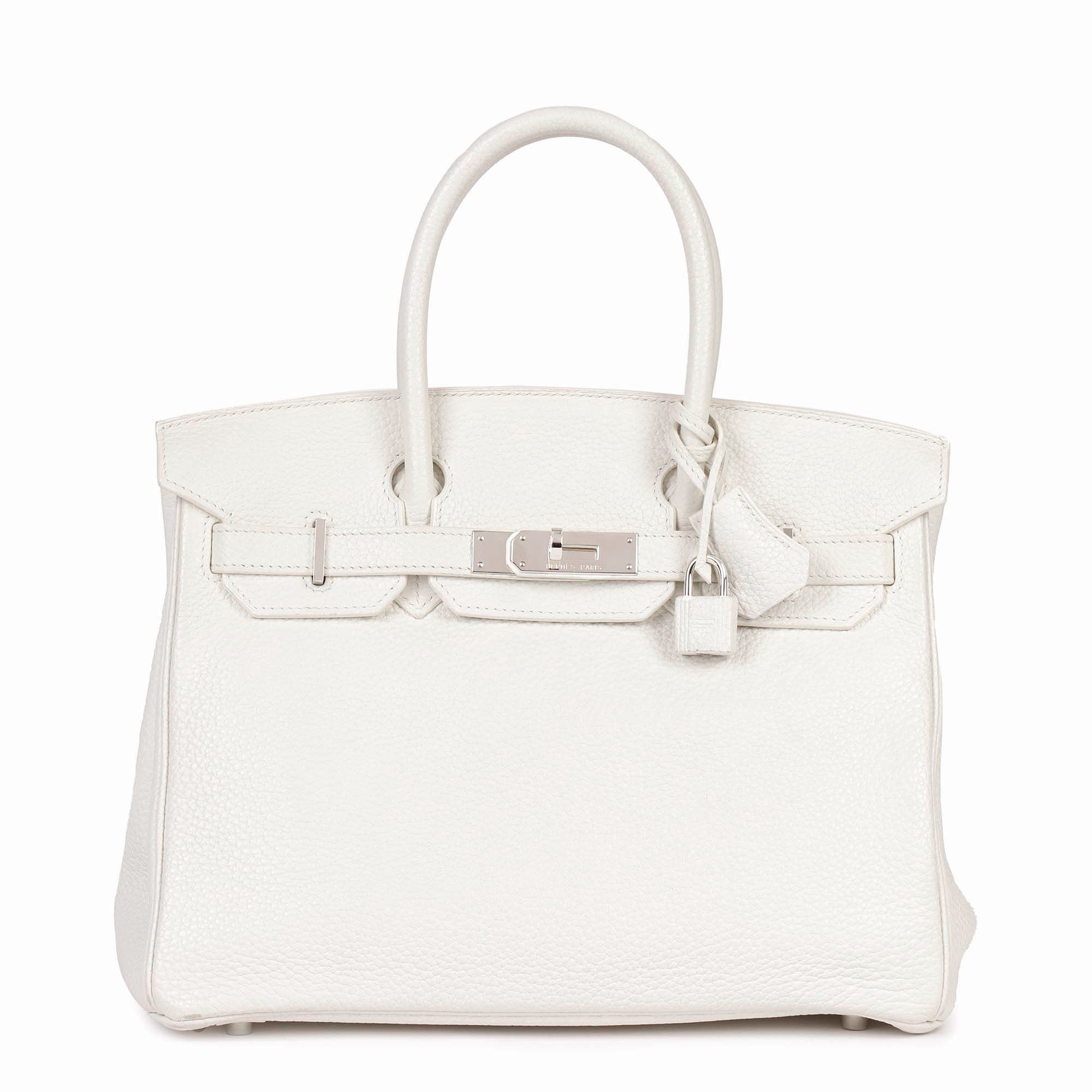Hermes White Clemence Leather Birkin 30cm Retourne Tote