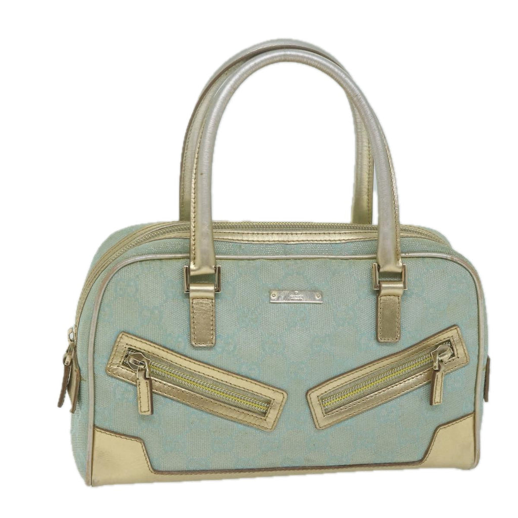 GUCCI GG Canvas Hand Bag Light Blue Gold Tone ac2720