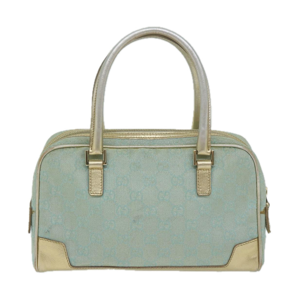 GUCCI GG Canvas Hand Bag Light Blue Gold Tone ac2720