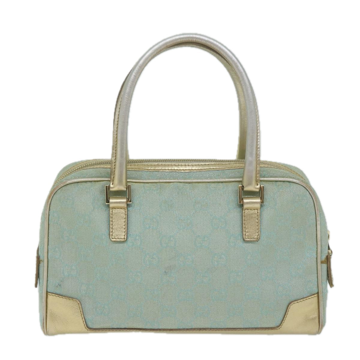 GUCCI GG Canvas Hand Bag Light Blue Gold Tone ac2720
