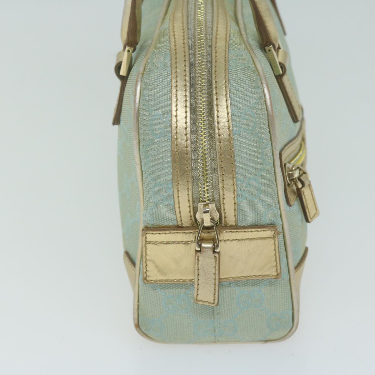 GUCCI GG Canvas Hand Bag Light Blue Gold Tone ac2720