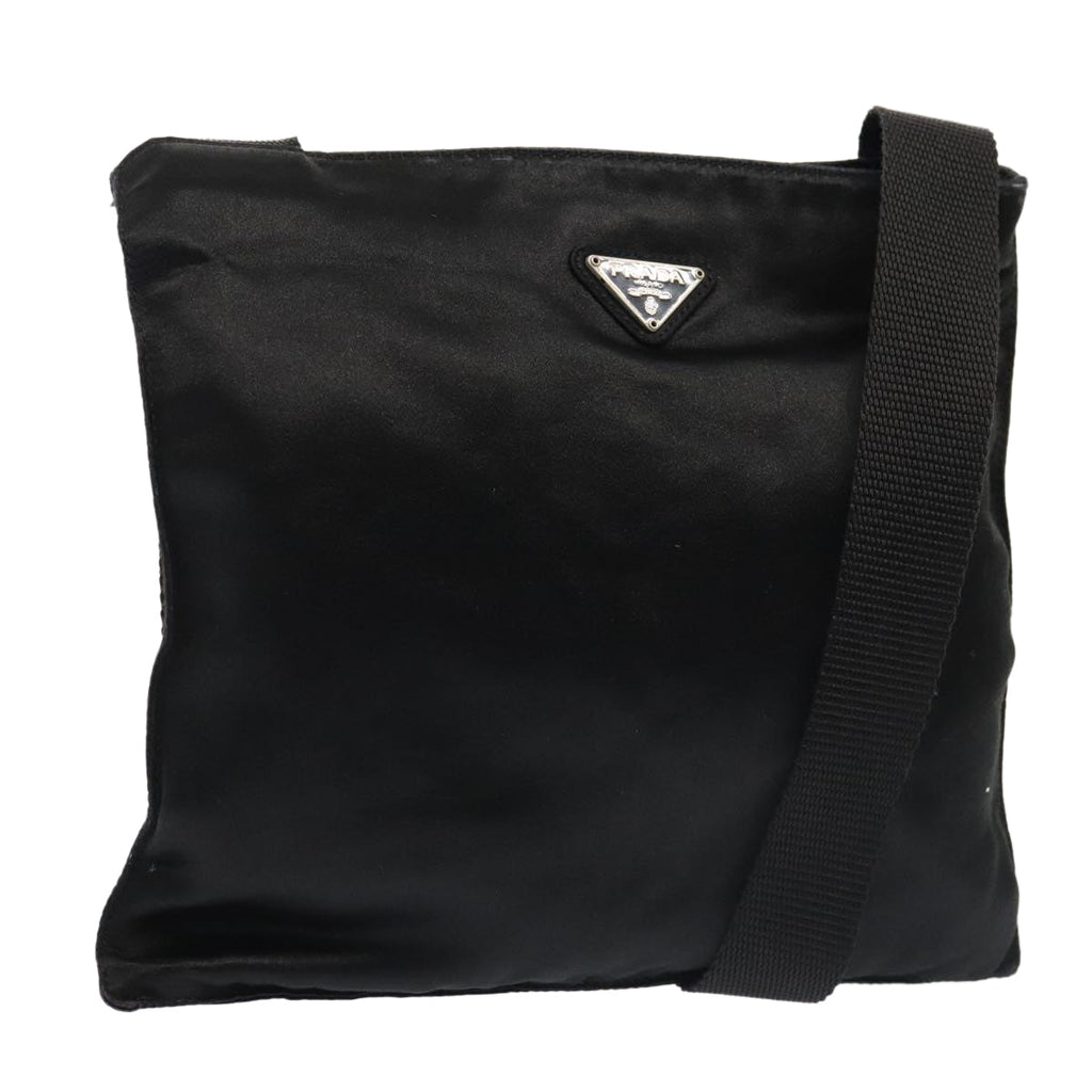 PRADA Shoulder Bag Satin Silver Black ac3203